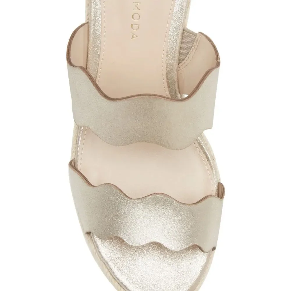 Pelle Moda Womens 'Krew' Espadrille Wedge Slide Sandal platinum gold. NWT sz 10